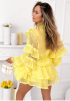 Zwiewny Souprava Košile i Sukně z falbankami Blooming Season blankytný