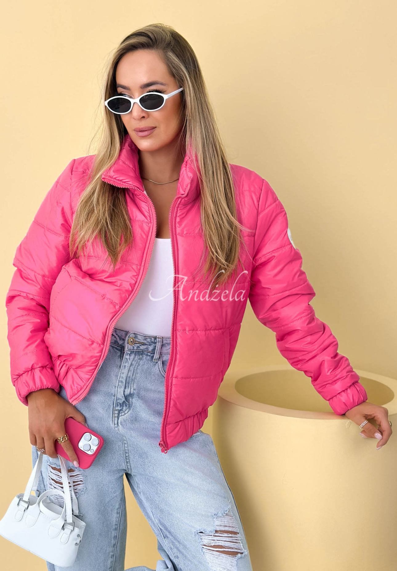 Prošívaná bunda se stojáčkem Soft Morning růžová