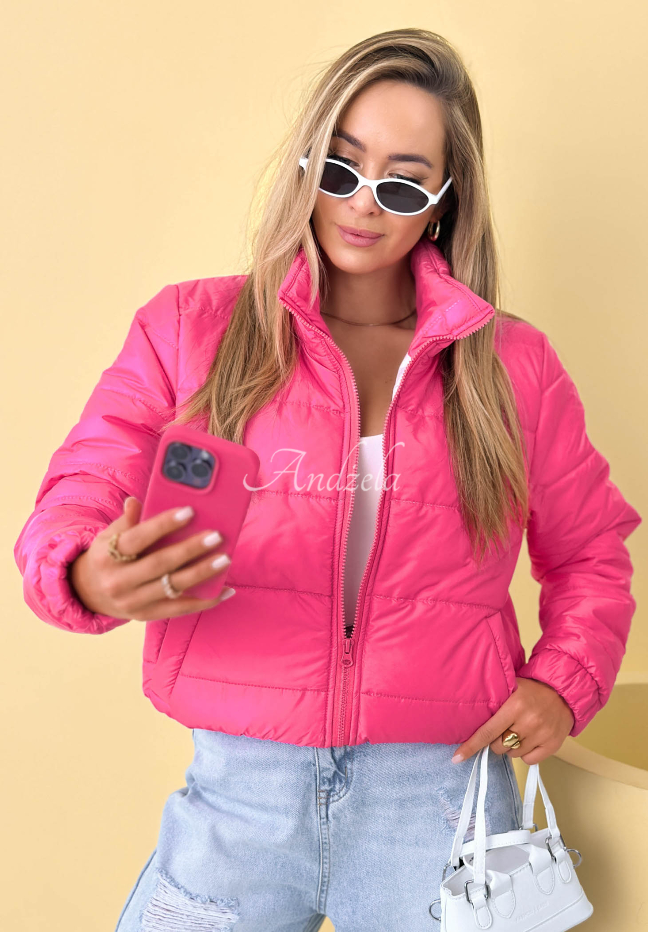 Prošívaná bunda se stojáčkem Soft Morning růžová