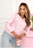 Krótki elegancki kardigan z guzikami New Sunrise pudrová růžová