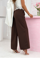 materiálové Kalhoty wide leg z koronką Melodine čokoládové
