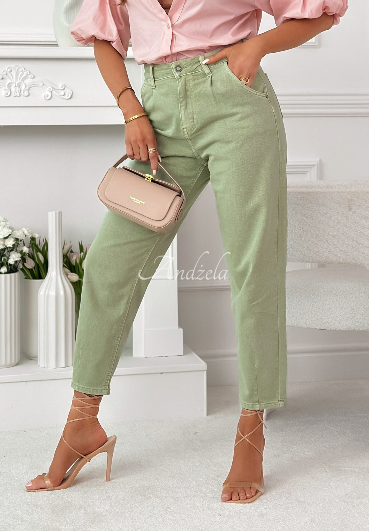 Džíny balloon Gracie pistáciové