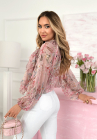 Kwieciska Halenka z wiązaniem i falbankami Blooms On You růžová