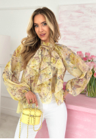 Kwieciska Halenka z wiązaniem i falbankami Blooms On You růžová