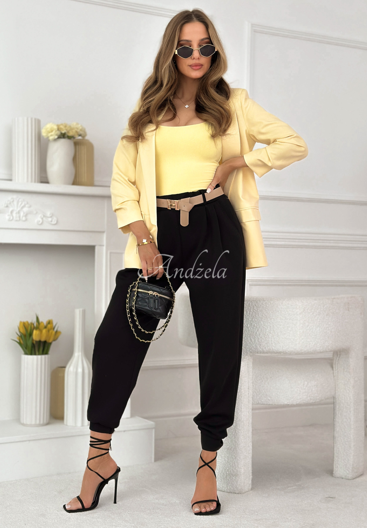 Viskózové jogger kalhoty s páskem I Chose It černé