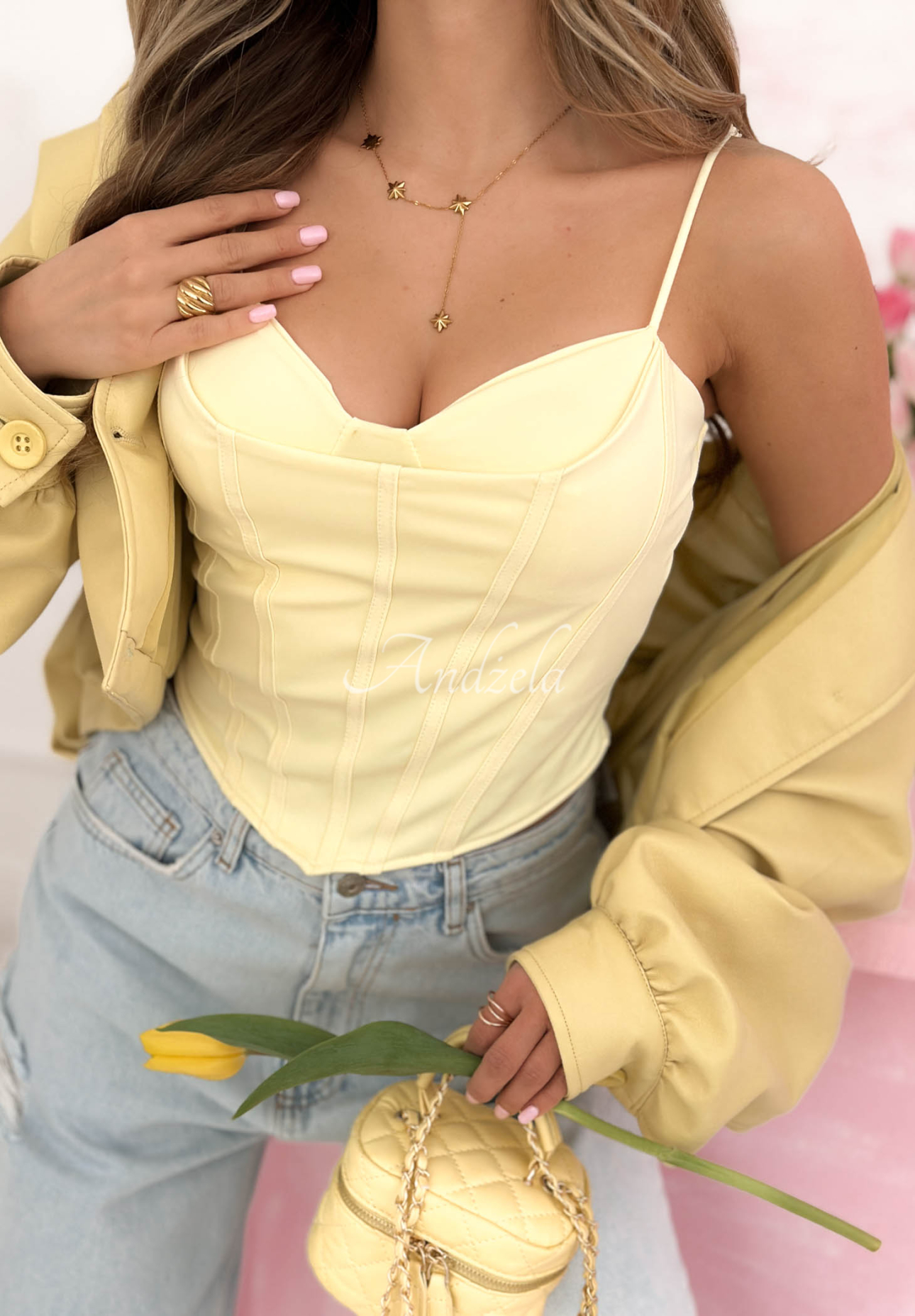 Korzetový top s výstřihem Mabel žlutá