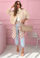 Krátká skórzana Bunda z kołnierzem Jolie žlutá