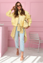 Krátká skórzana Bunda z kołnierzem Jolie žlutá