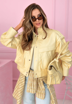 Kr&aacute;tk&aacute; kožen&aacute; bunda s l&iacute;mečkem Jolie žlut&aacute;