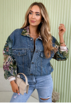 džínová Bunda z żakardowymi wstawkami Leah ciemnoniebieska