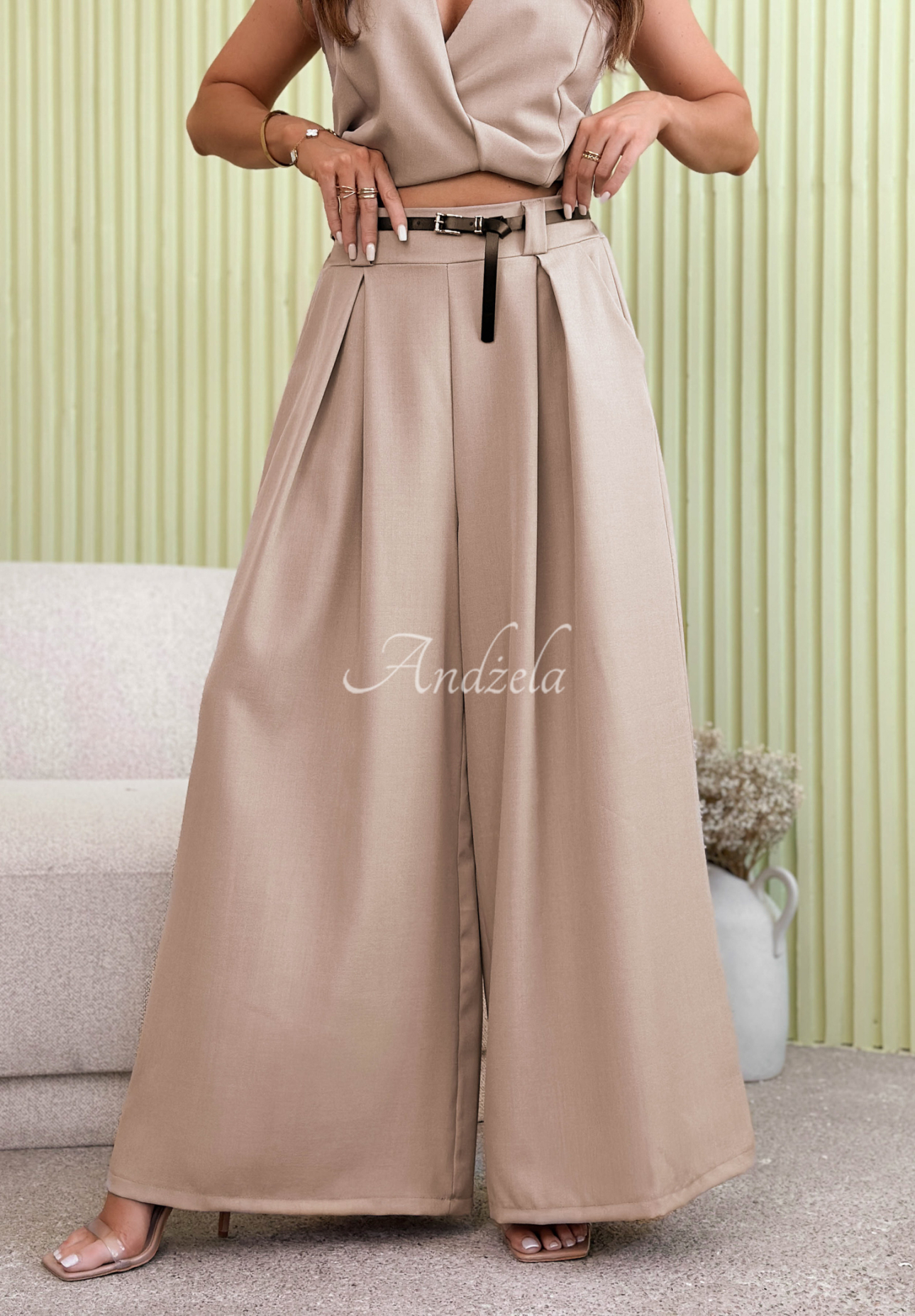 Elegantní kalhoty wide leg Aracelli Mokka