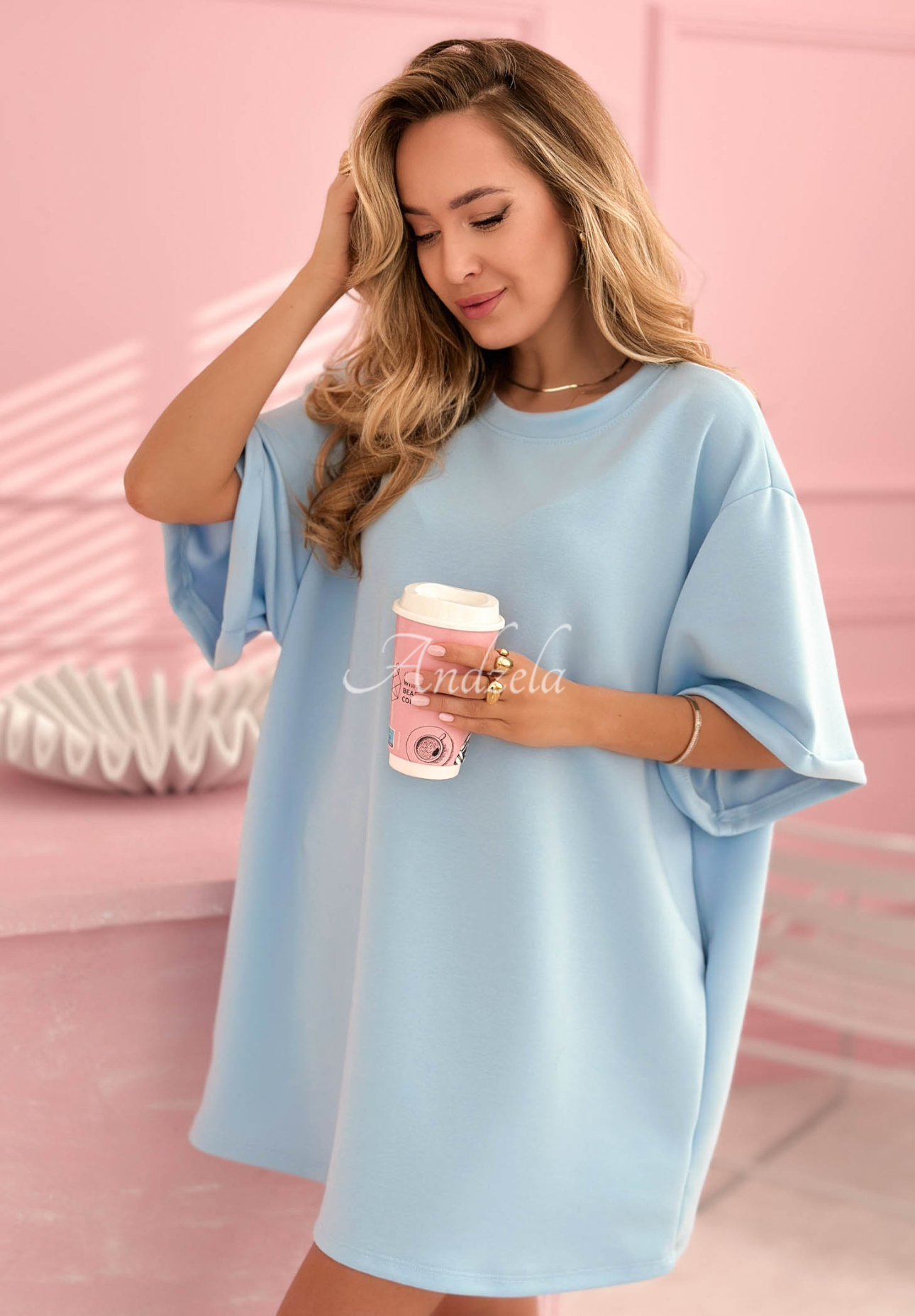 Dlouhé tričko tunika s viskózou Base Babe modrý