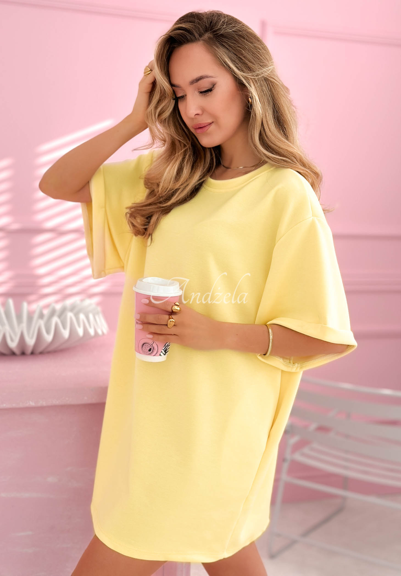 Dlouhé tričko tunika s viskózou Base Babe žlutá