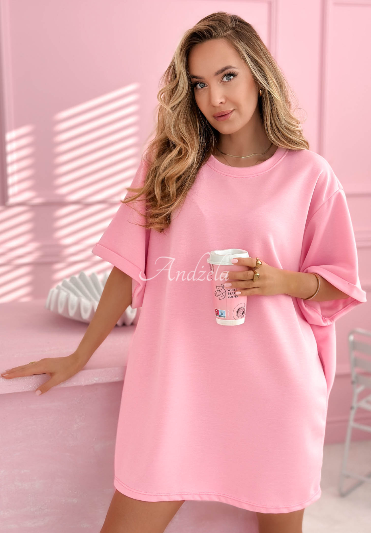 Dlouhé tričko tunika s viskózou Base Babe růžový