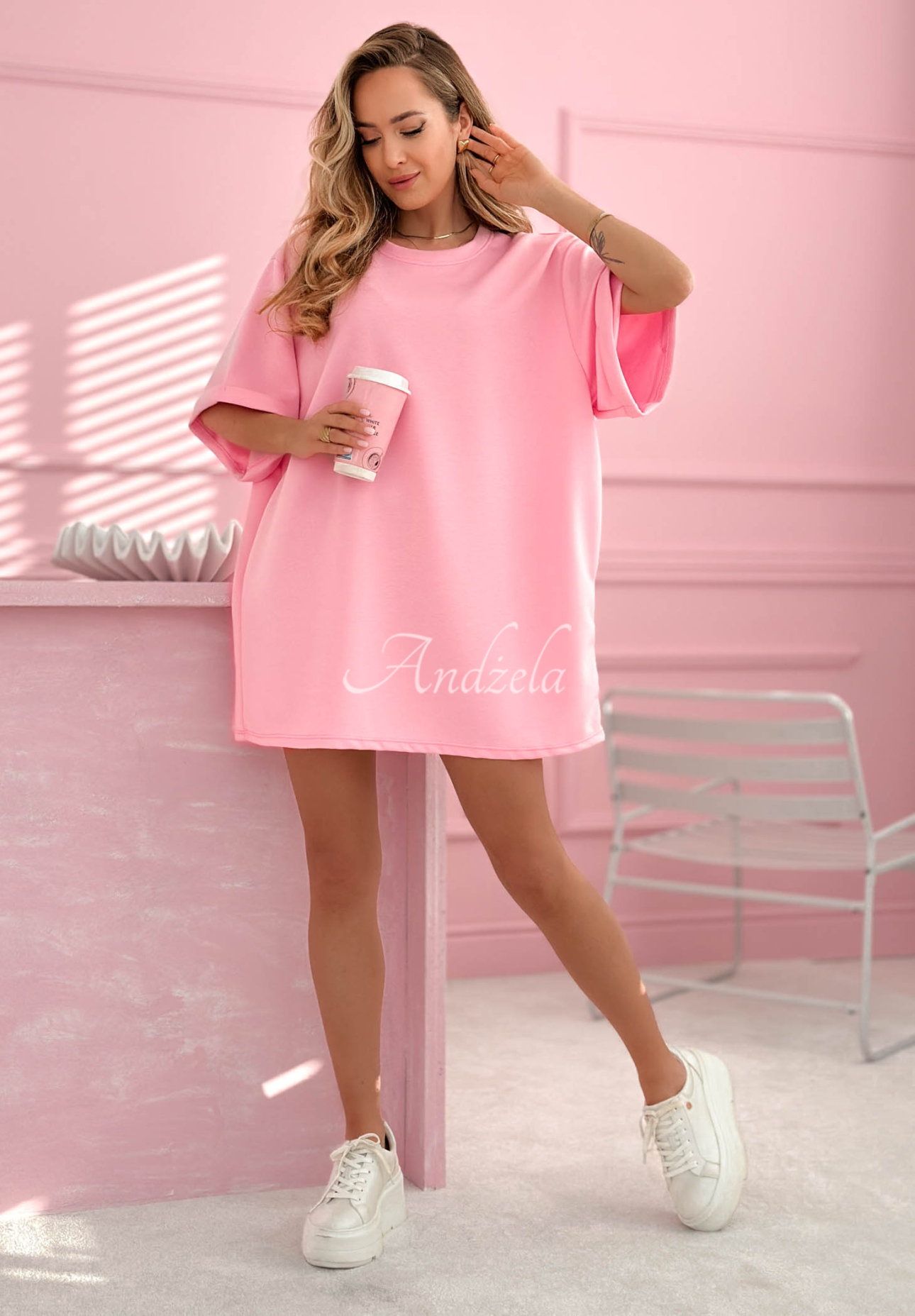 Dlouhé tričko tunika s viskózou Base Babe růžový