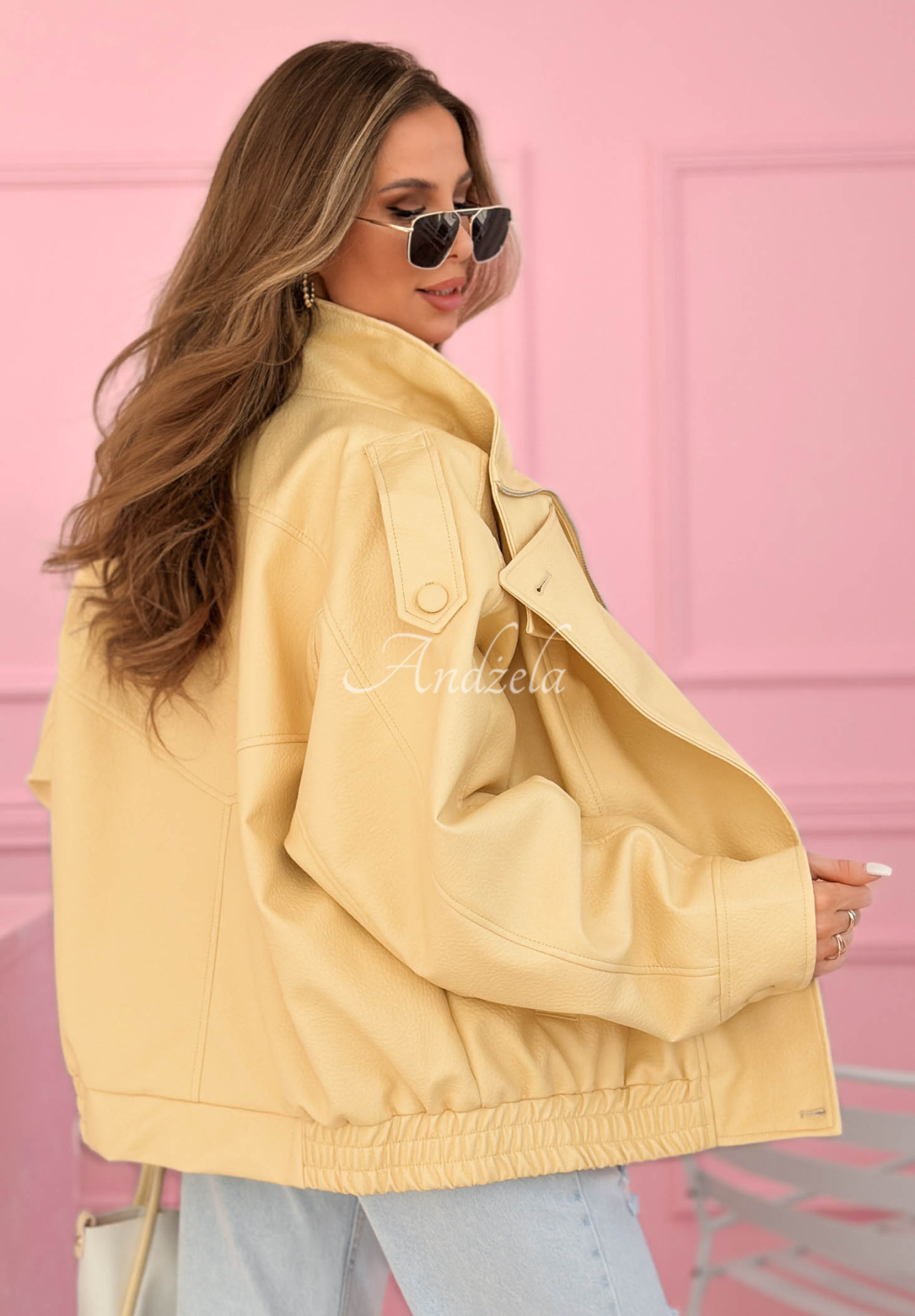 Kožená bunda bomberka Messy žlutá