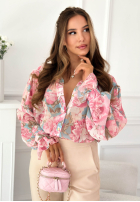 Wzorzysta Košile z falbankami Annette růžová