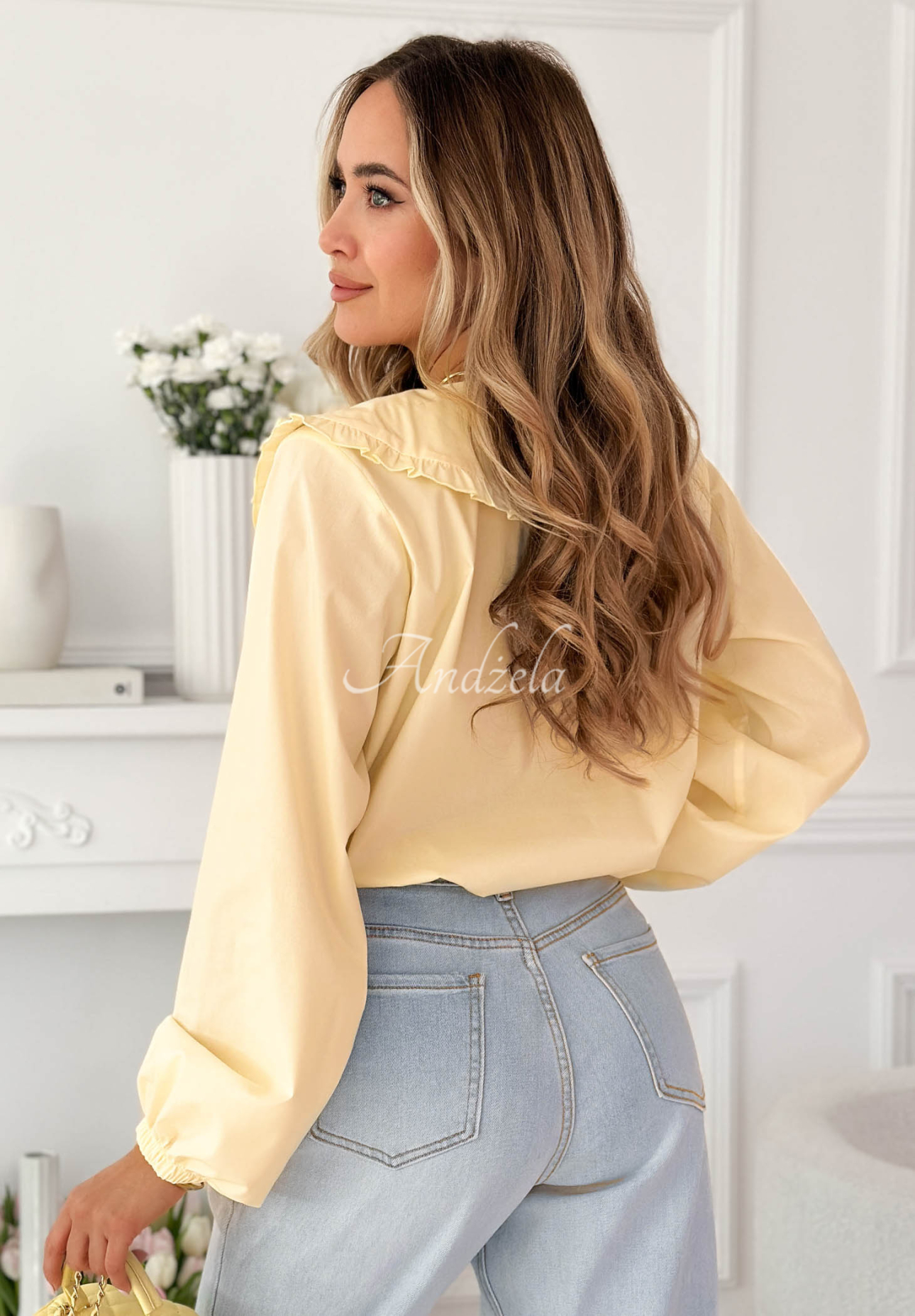 Viskózová košile s ozdobným límcem Martha žlutá