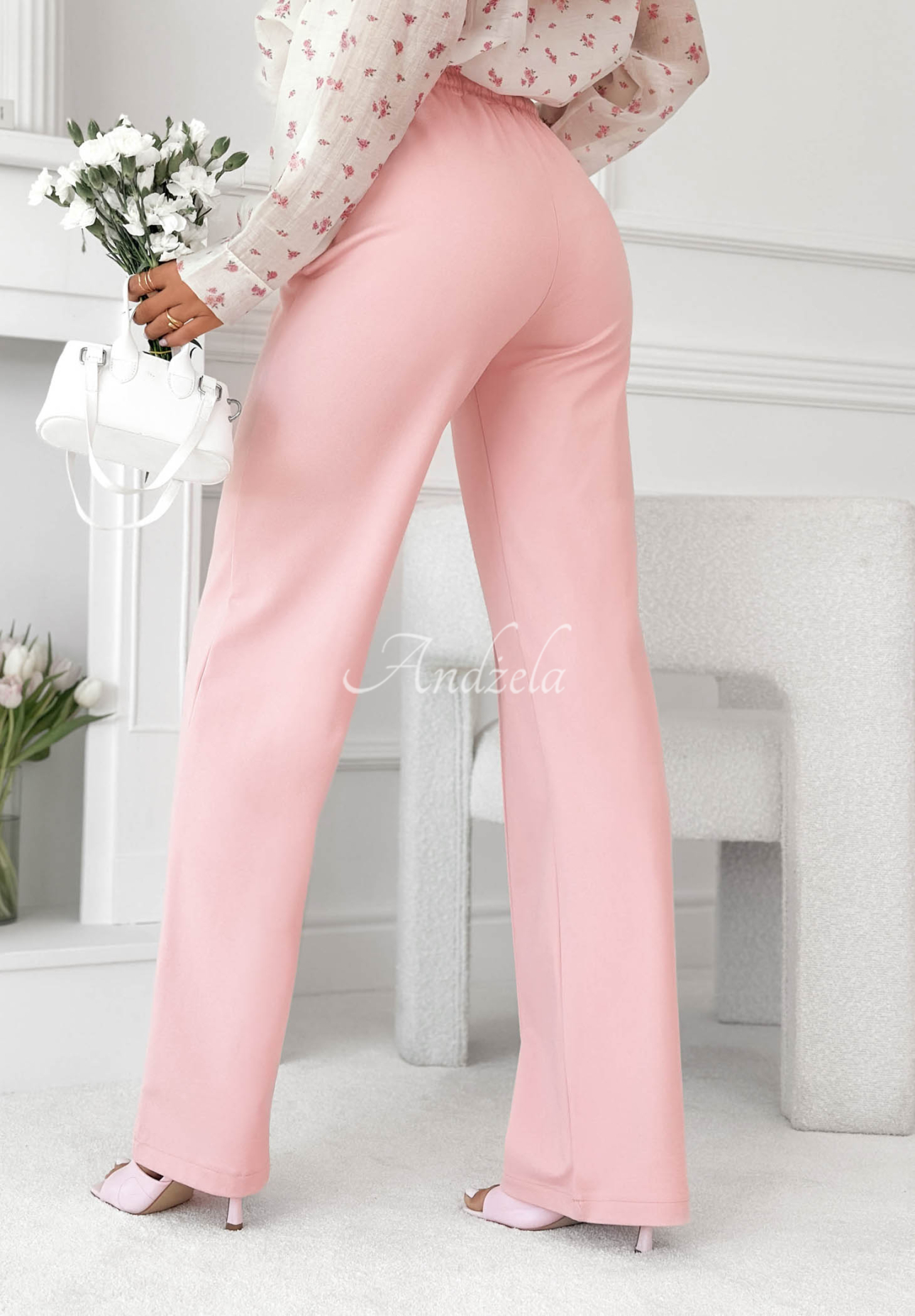 Kalhoty wide leg z viskózy Look Here pudrová růžová