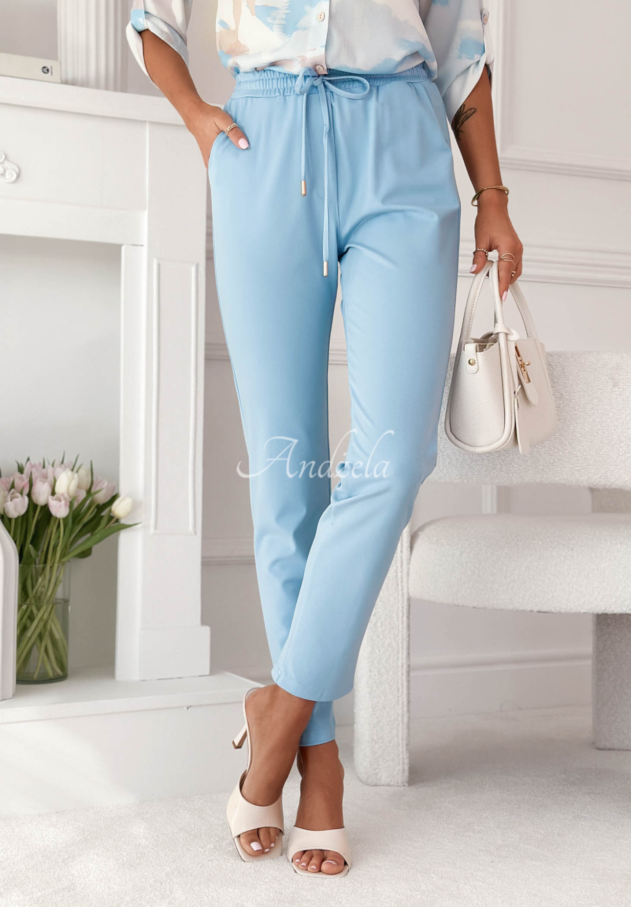 Kalhoty z viskózy Do You Remember blankytné