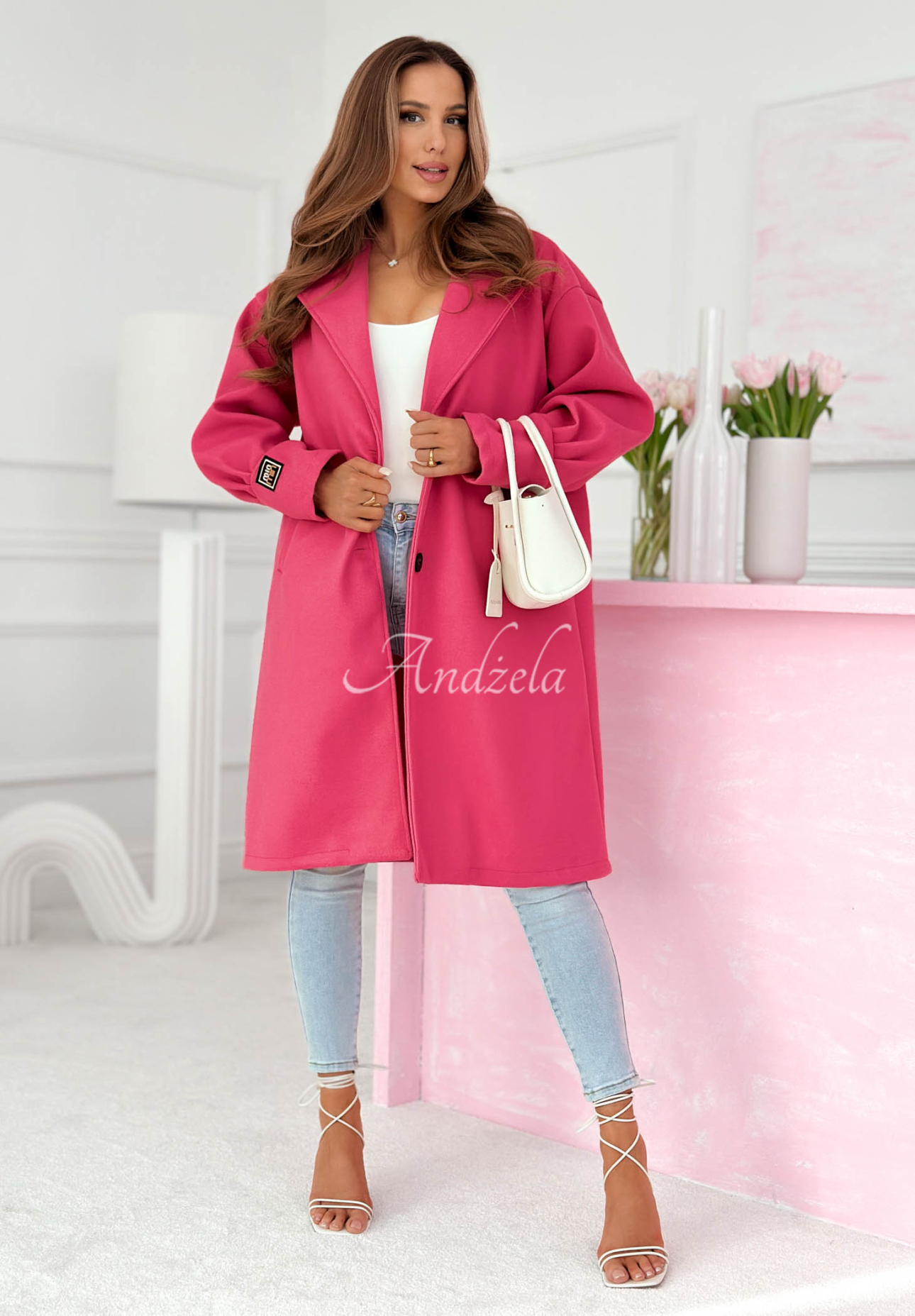 Dlouhý kabát s límcem Janette fuchsiový