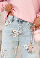 Kalhoty džínové  dzwony w kwiaty Lizzie modré