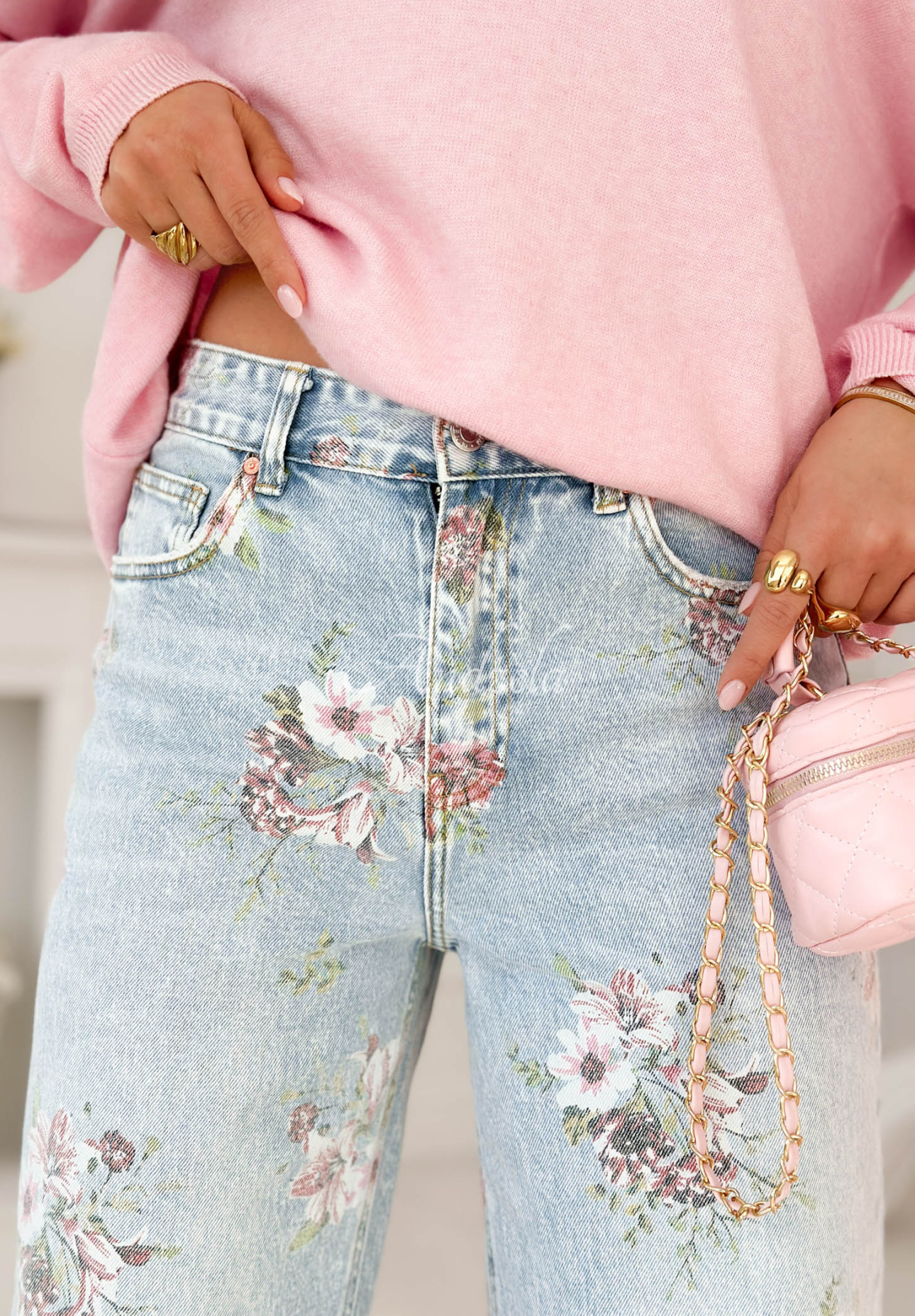 Džíny wide leg s květy Lizzie modré