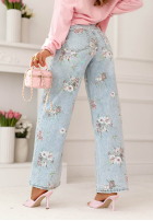 Kalhoty džínové  dzwony w kwiaty Lizzie modré
