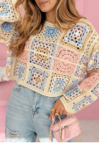 Ażurowy sweterek boho Yasmine růžový