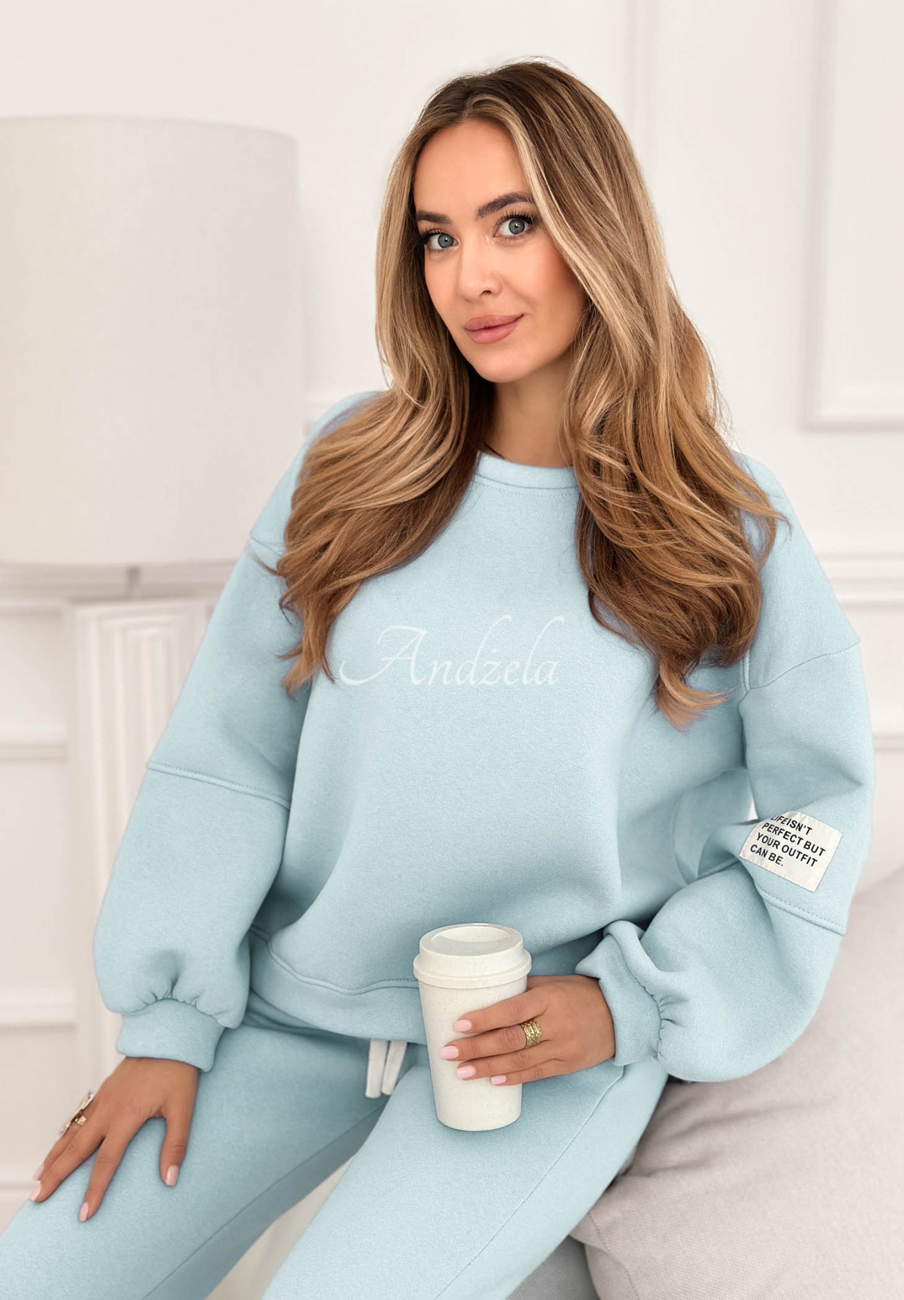 Bavlněná tepláková souprava Fits Me Perfectly světle modrý