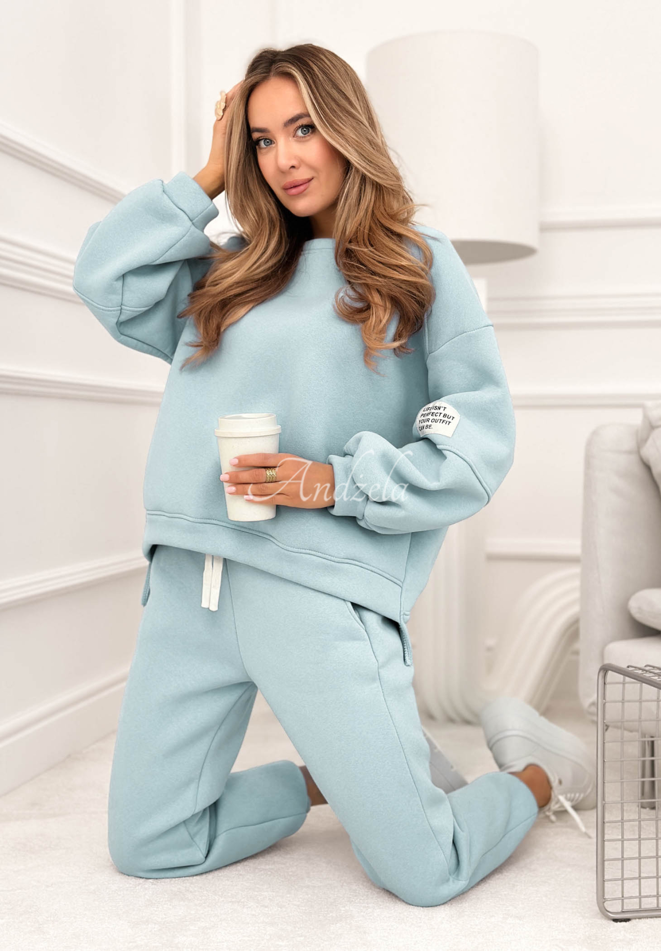 Bavlněná tepláková souprava Fits Me Perfectly světle modrý