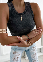 Vroubkovaný top na ramiączkach Callie tmavě šedý