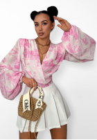 Wzorzysta Halenka z dekoltem na zakładkę La Milla Angelina béžovo-růžová