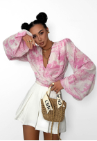 Wzorzysta Halenka z dekoltem na zakładkę La Milla Angelina béžovo-růžová