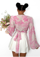 Wzorzysta Halenka z dekoltem na zakładkę La Milla Angelina béžovo-růžová