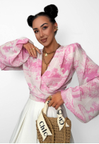 Wzorzysta Halenka z dekoltem na zakładkę La Milla Angelina béžovo-růžová