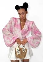 Wzorzysta Halenka z dekoltem na zakładkę La Milla Angelina béžovo-růžová