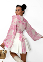 Wzorzysta Halenka z dekoltem na zakładkę La Milla Angelina béžovo-růžová