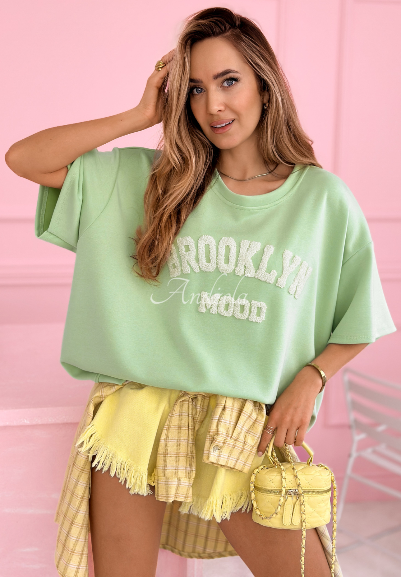 Oversize tričko s viskózou a modalem Brooklyn Mood pistáciový