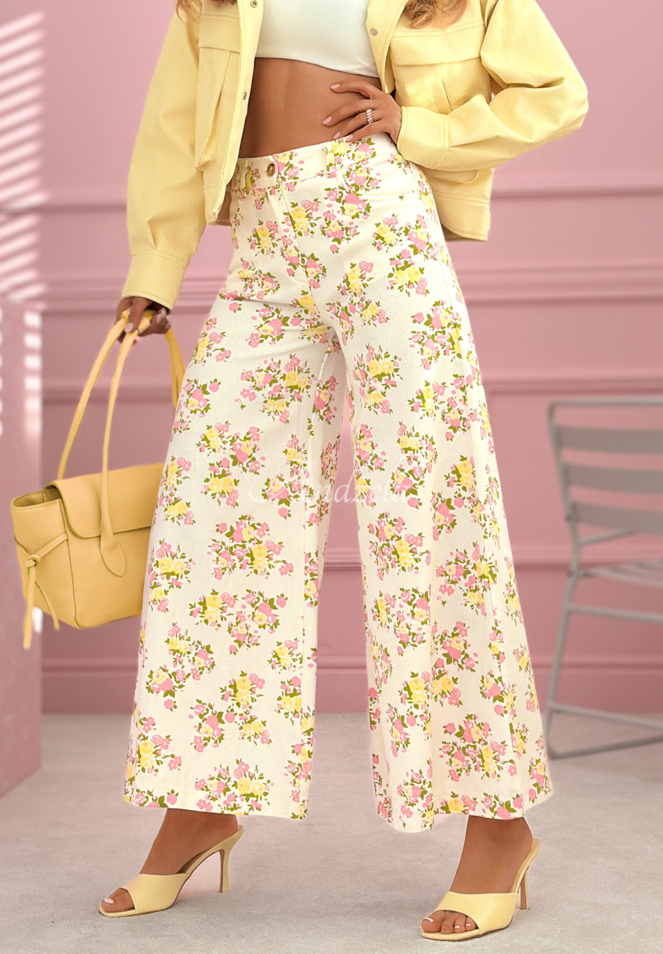 Květinové džíny švédy La Flora bílé