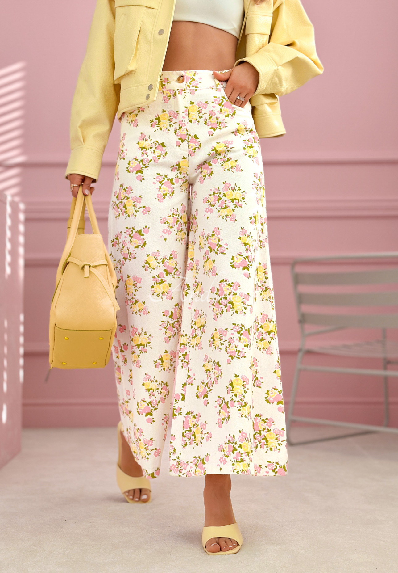 Květinové džíny švédy Flower Vibes bílé