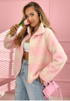 Polarowa Bunda z kratę Avalisse biało-růžová