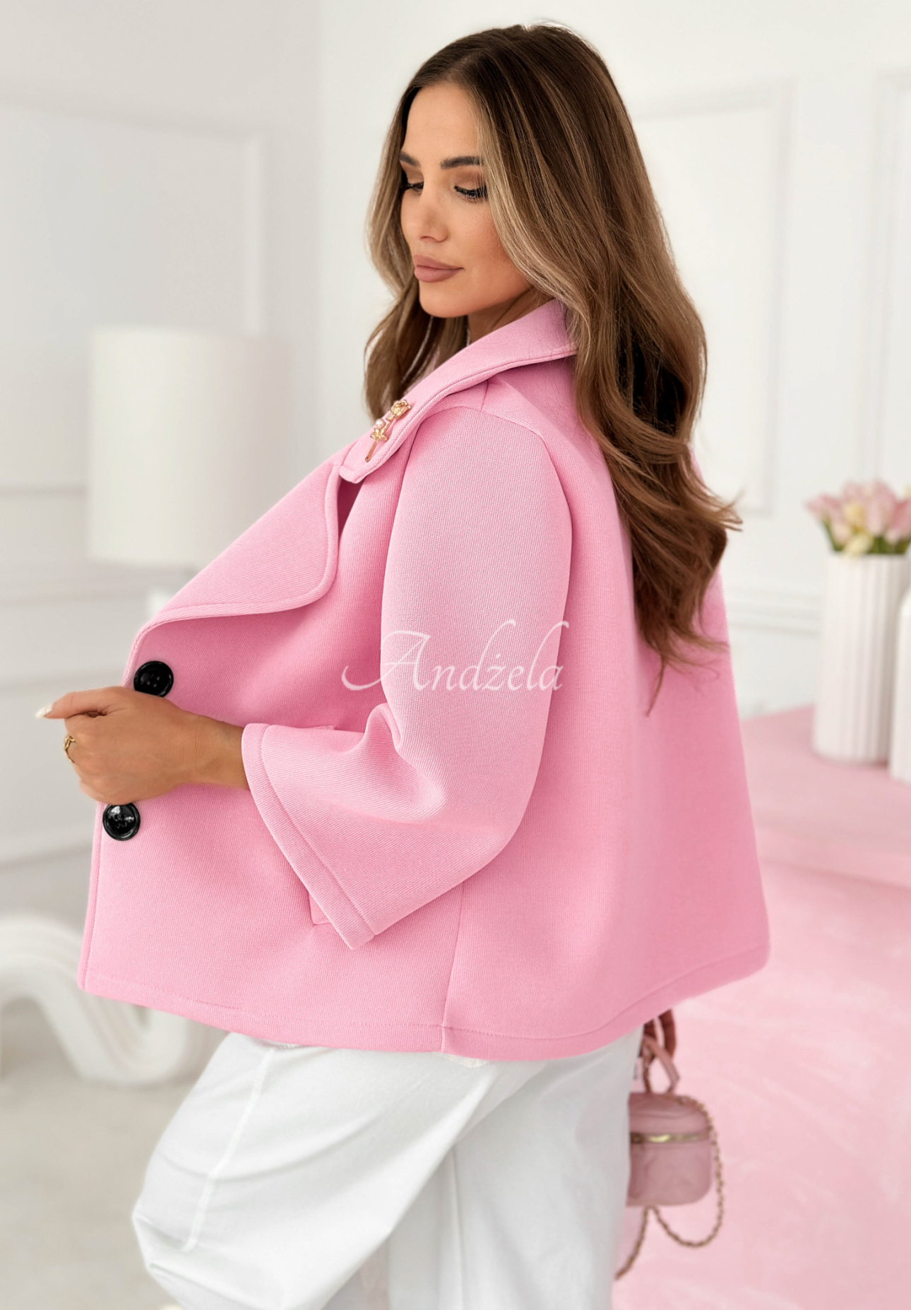 Krátký kabát s límečkem Maristella růžový