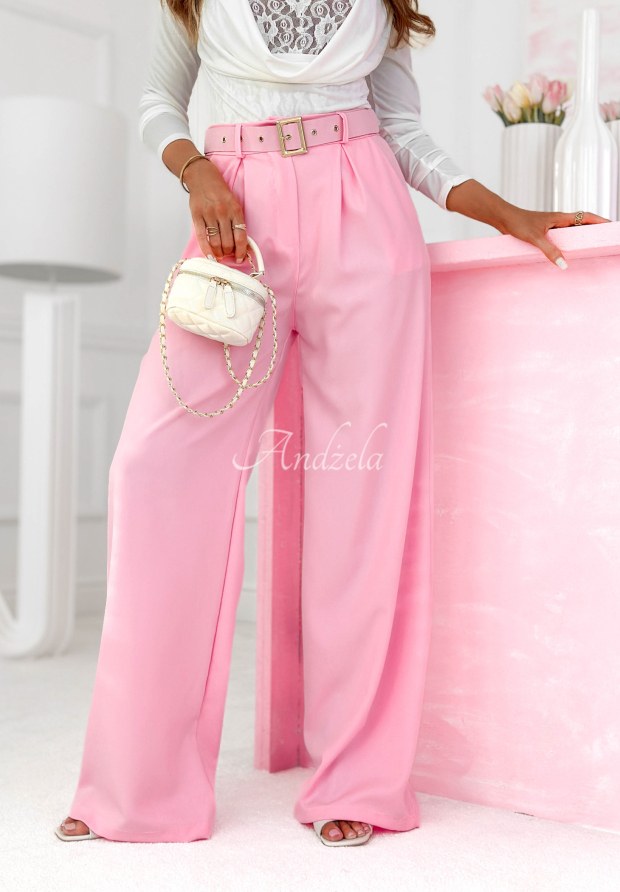 Elegantn&iacute; kalhoty wide leg s p&aacute;skem Got Second Call růžov&eacute;