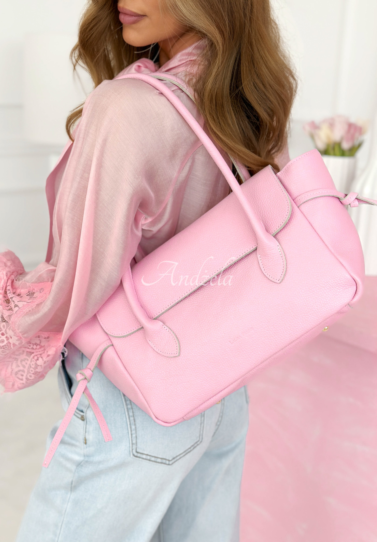 Kožená kabelka Patrice pudrová růžová