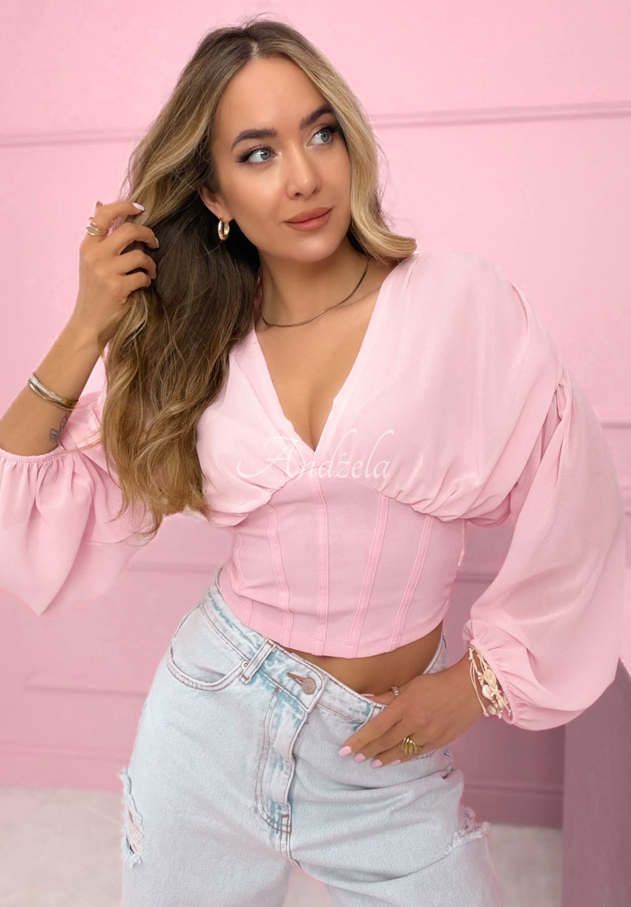 Korzetová halenka s řasením Another Look růžová