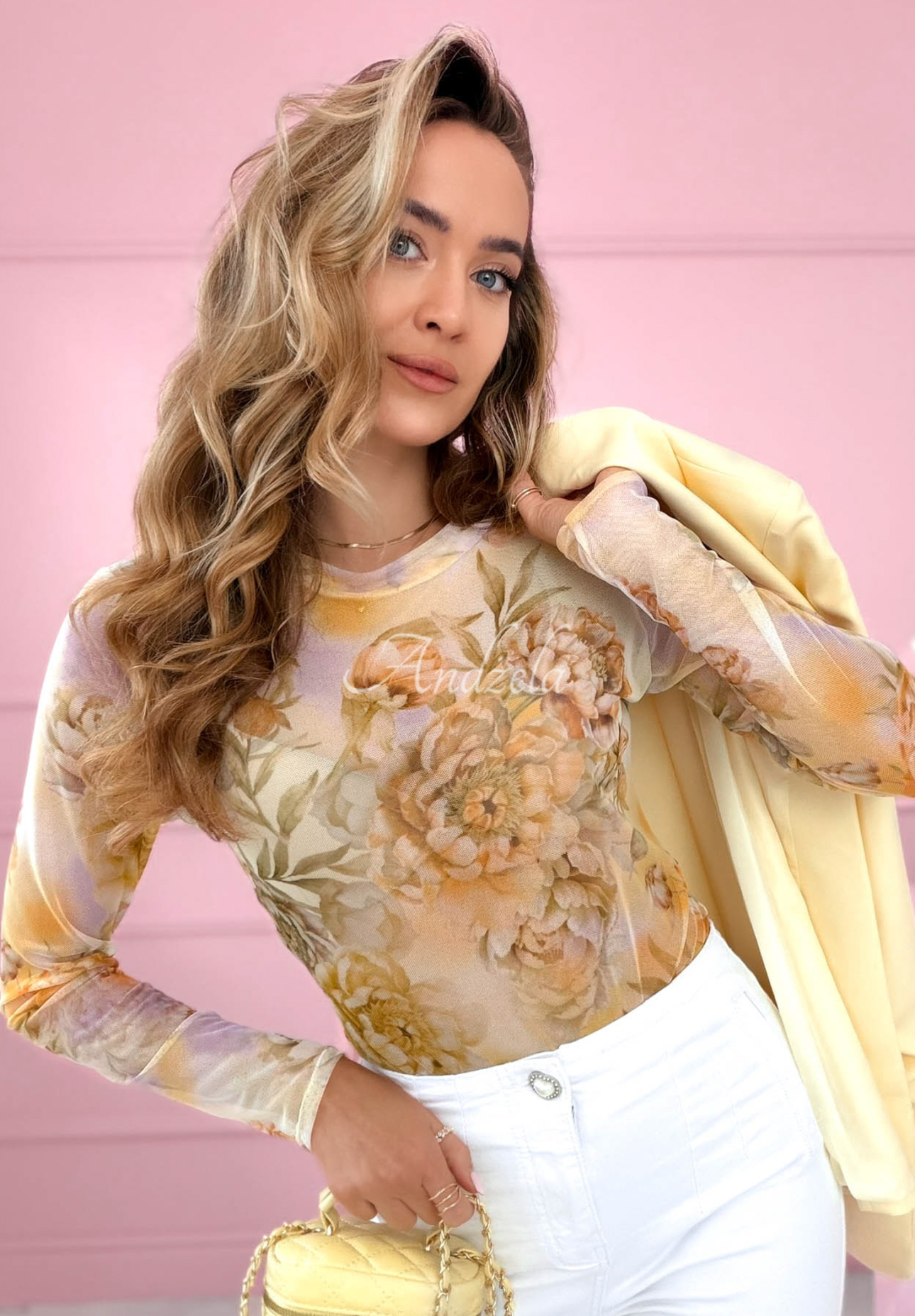 Síťované body v květy Skylar  žluté