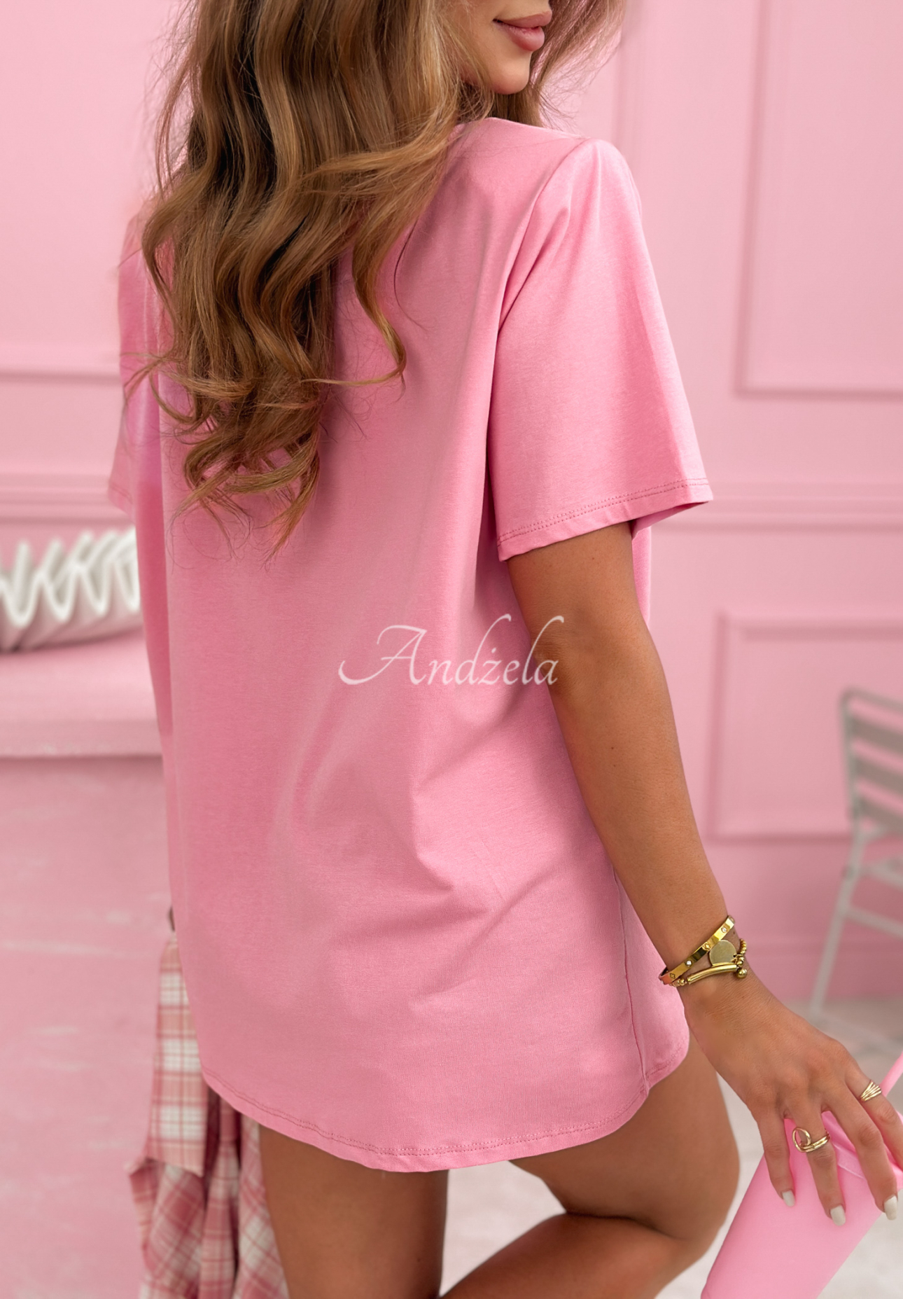 Dlouhé bavlněné tričko Millicent růžový