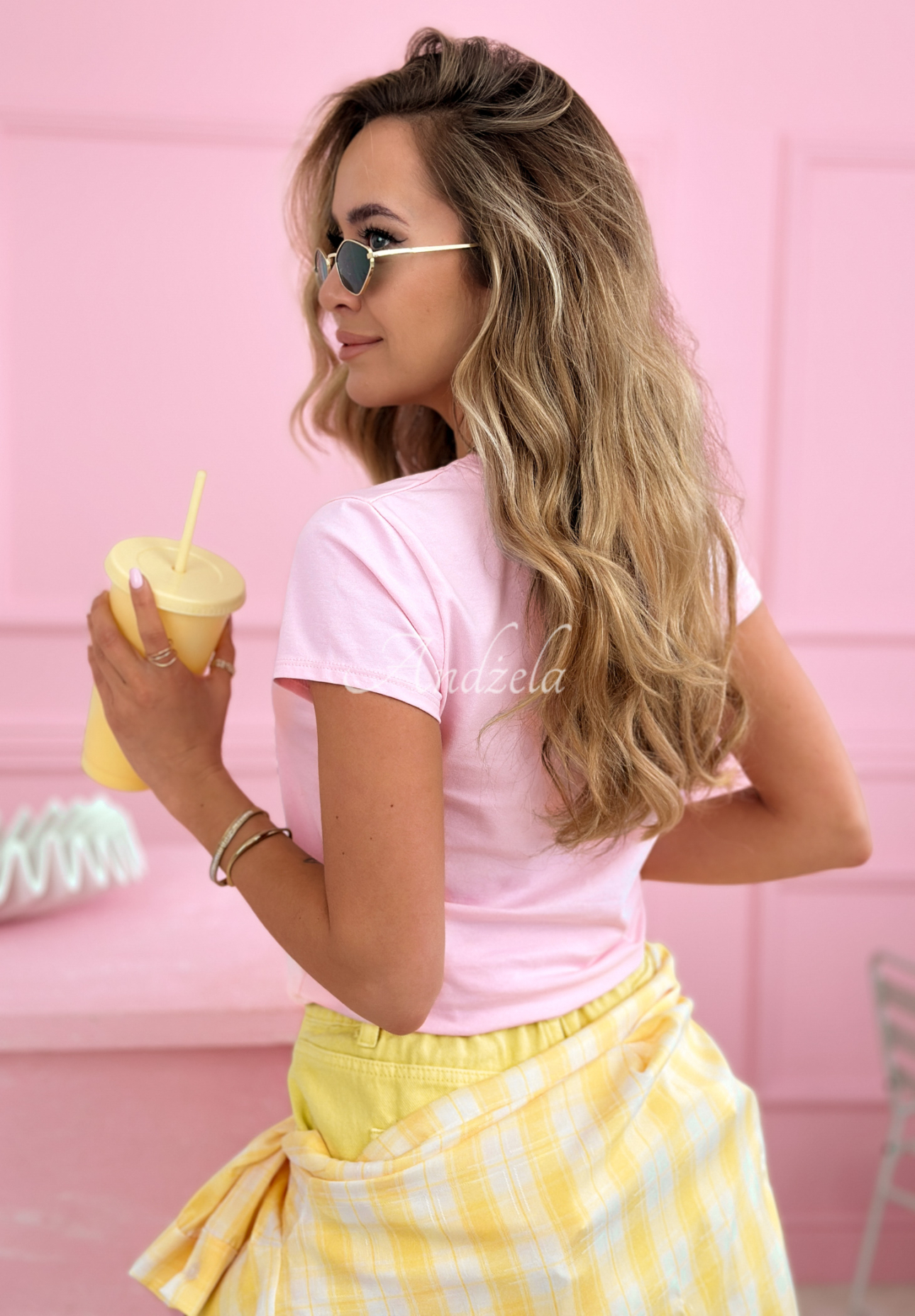 Bavlněné tričko s nápisem Sempre Ti pudrová růžová