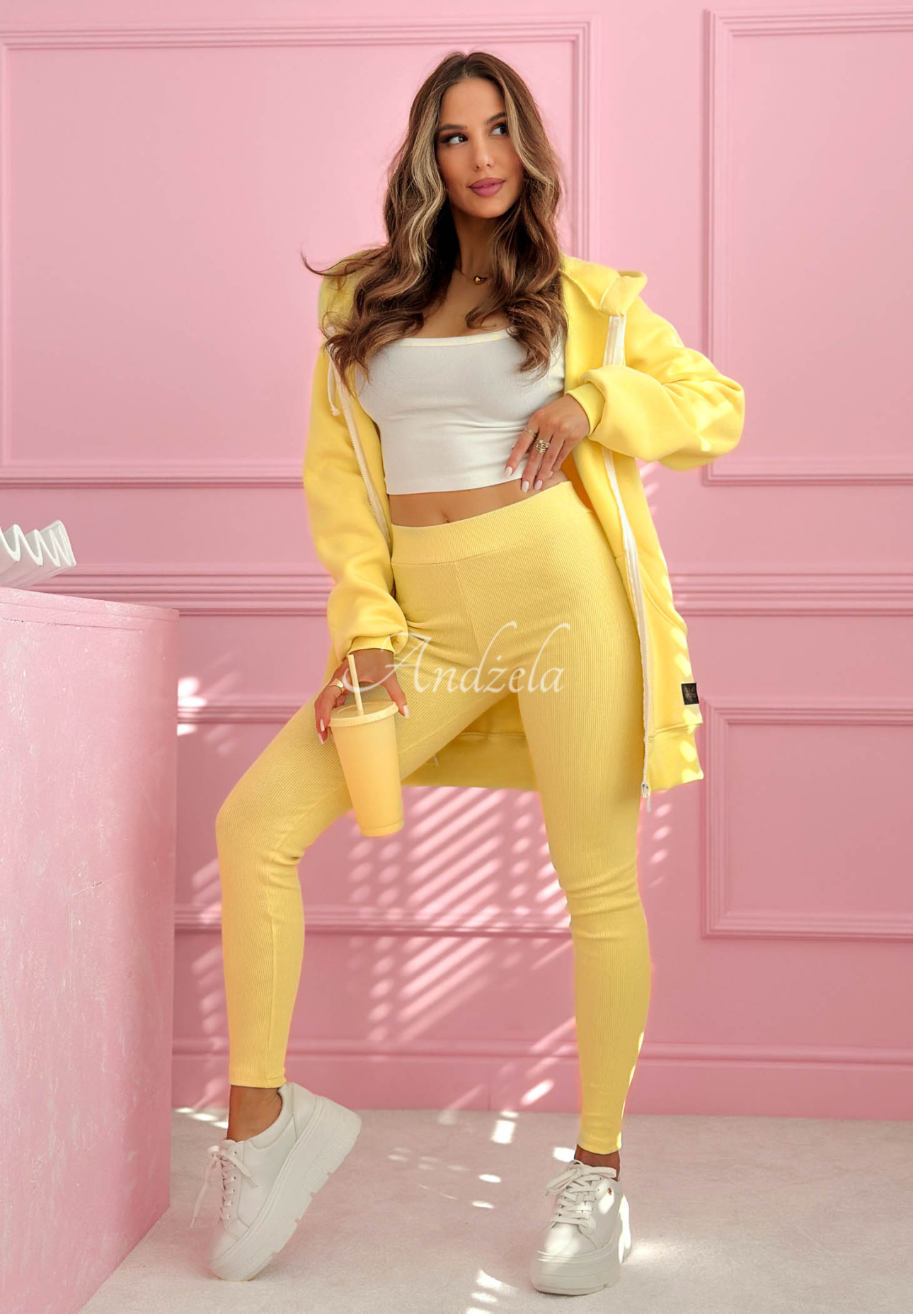 Žebrované legíny Siempre žluté